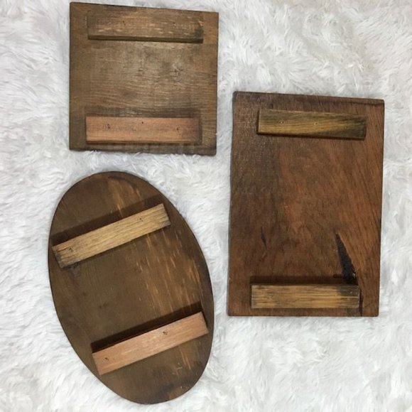 Vintage Set of 3 Large Beveled Genuine Wood & Cork Raised Trivets - Picture 6 of 7